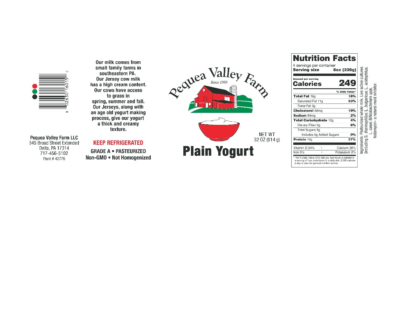 Amish Plain Yogurt (32 oz) Pequea Valley Farm - Image 2
